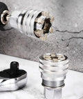 Two Pack Universal Socket Wrench Tool Set, Adjustable 10 To 19mm Universal Socket For Three Eighths Inch Drive Ratchet Or Power Drill, All In One Maintenance Tool For Tackling Damaged, Rounded, And Rusted Fasteners With No Hassle. silver metal socket on drill for rounded fasteners