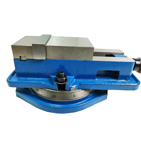 Beefy 5 Inch Milling Machine Lockdown Vise With Swivel Base And Hardened Ductile Iron Construction For CNC Machining, side view
