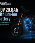 Kickin Up Dust On Gnarly Trails With This Badass Electric Dirt Bike For Adults And Teens Featuring A Hella Potent 3000W High Torque Mid Drive Motor That Rips Up To 35 Mph And Crushes Steep Hills While Keeping Every Bumpy Ride Smooth And Stable - Close-up of 60V 20.8Ah lithium-ion battery with glowing design.