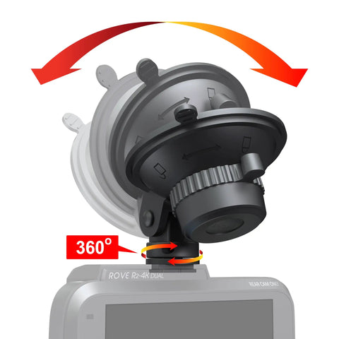 360 Degree Windshield Suction Cup Mount for R2-4K, R2-4K PRO, and R2-4K DUAL Dash Cams showing rotation feature