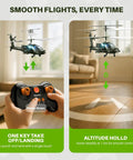 Rugged Army Style RC Helicopter With Altitude Hold And One Key Take Off Landing 2.4GHz Remote Control Toy showing takeoff and hover features