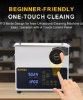 Close-up of 3L Ultrasonic Cleaner With One-Touch Operation, Built-In Heating, Dual-Frequency Sweep in use, touch panel highlighted
