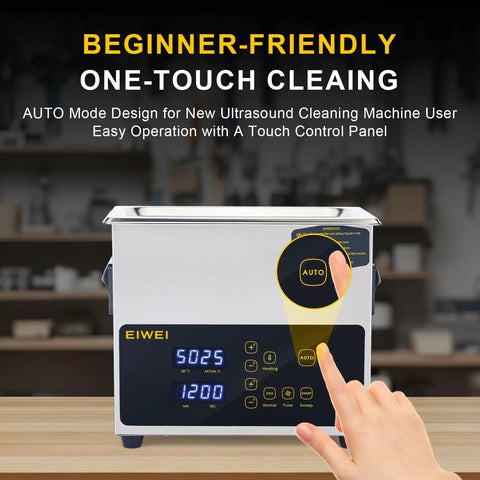 Close-up of 3L Ultrasonic Cleaner With One-Touch Operation, Built-In Heating, Dual-Frequency Sweep in use, touch panel highlighted