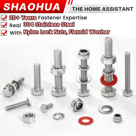 Must Have All In One Hex Head Bolt Kit M3 Through M6 With Nylon Lock Nuts And Washers, 304 stainless steel bolts and nuts