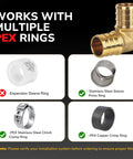 KAINGA 10-pack PEX fittings: 3/4 in brass elbow with rings and clamps (stainless steel, copper, expansion sleeve).
