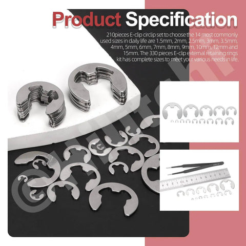 E Clip Assortment Kit 211Pcs In 14 Sizes 304 Stainless Steel With Tweezers Includes M1.5 M2 M2.5 M3 M3.5 M4 M5 M6 M7 M8 M9 M10 M12 M15 External Retaining Rings Snap Rings Cir Clips For Machinery DIY Projects