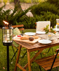 Outdoor Glass Lantern Torch For Patio And Garden With Weatherproof Build 4 Adjustable Height Poles Fiberglass Wick And Snuffer Black Finish