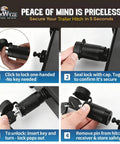 Steps to use Locking Hitch Pin For 2In And 2-1/2In Receivers, 3-1/2 Inch Span, Rust-Resistant Carbon Steel, Anti-Theft Keyed Hitch Lock