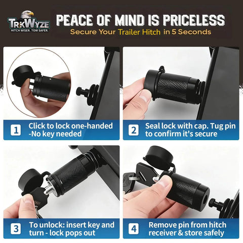 Steps to use Locking Hitch Pin For 2In And 2-1/2In Receivers, 3-1/2 Inch Span, Rust-Resistant Carbon Steel, Anti-Theft Keyed Hitch Lock