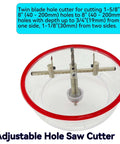 Front view of adjustable hole saw cutter kit with ABS dust cover for 1-5/8 to 8 in (40–200 mm) holes