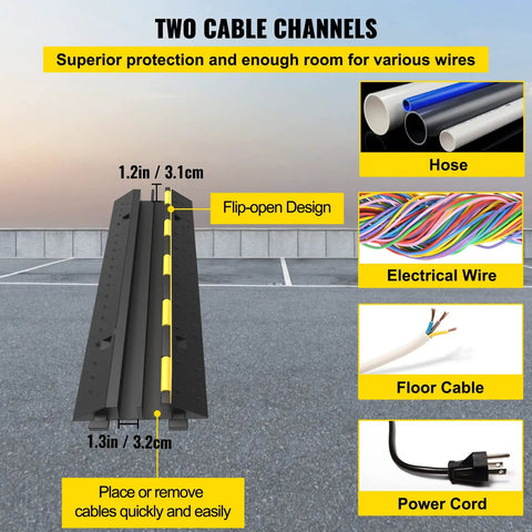 Two Channel Cable Protector Ramp Set Four Pack Modular Rubber Speed Bump Mats For Driveways Protect Wires And Cables