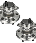 Rear Wheel Hub Bearing Assembly Pair For Toyota Avalon 2005-2012, Camry 2002-2011, ES300 2002-2003, ES330 2004-2006, Solara 2004-2008 Direct Replacement, OE Quality, Smooth Ride, Drop In Fit For Your Daily Driver shown as two steel 5-bolt ABS-ready rear hubs