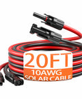 10AWG Solar Cable Set With Pair Of Connectors For Solar Panels, 40 Ft Total, 20 Ft Red And 20 Ft Black, Tinned Copper Wire