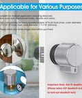 Door Knob Lockout Device With 3 Keys For Kidproof Safety installed on door, matte silver finish, fits most doorknobs and smart knobs.