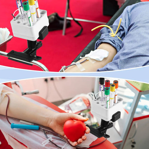 Mobile Phlebotomy Tube Holder Rack With Clamp Mount And Adjustable Tray Organizer Kit for hospitals attached to chair