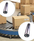 2 Pack Stainless Steel Idler Rollers Heavy Duty Workhorse With Spring Pressed Axle Built Like A Tank For Rock Solid Conveyor Performance Plus Durability on conveyor with boxes.