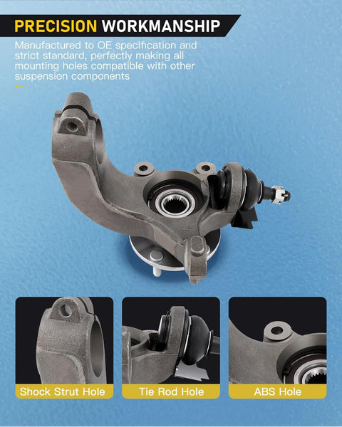 Front Left Steering Knuckle Assembly With Wheel Hub Bearing For Ford Transit Connect 2011 2012 2013 2Liter LK013 OE Replacement Durable Steel Front Wheel Hub Knuckle.
