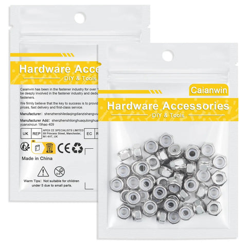 50 Pieces Nylon Insert Hex Lock Nuts Size 8 32 Threads A2 304 Stainless Steel Self Locking Nuts in packaging