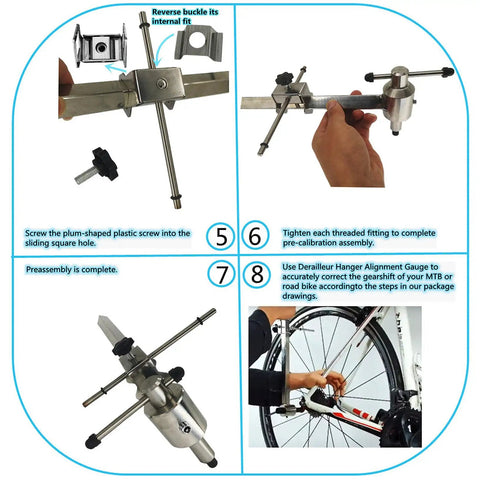 Steps to use Pro Grade Derailleur Hanger Alignment Gauge on MTB and road bikes for accurate wheel alignment and smooth shifts.