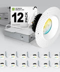 6 Inch Trimless Recessed Ceiling Lights 12 Pack Smooth Mud In Install with round design and dimmable features, suitable for wet-rated areas.