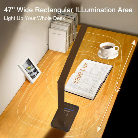8 In 1 4th Gen Multifunctional LED Desk Lamp With 10W Fast Wireless Charger illuminating desk with 1200 Lux brightness