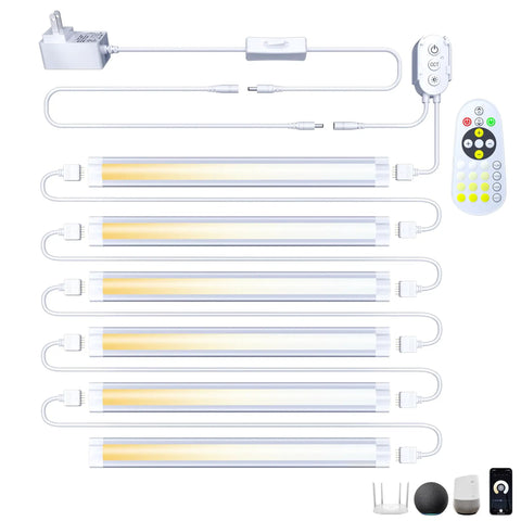 Under Cabinet LED Lights With Alexa And Google Home Control, App Enabled For Color Temperature And Dimming, No Brainer Linkable Under Counter Kit For Kitchen Bookshelf And Display Case, 6 Bar Light Kit
