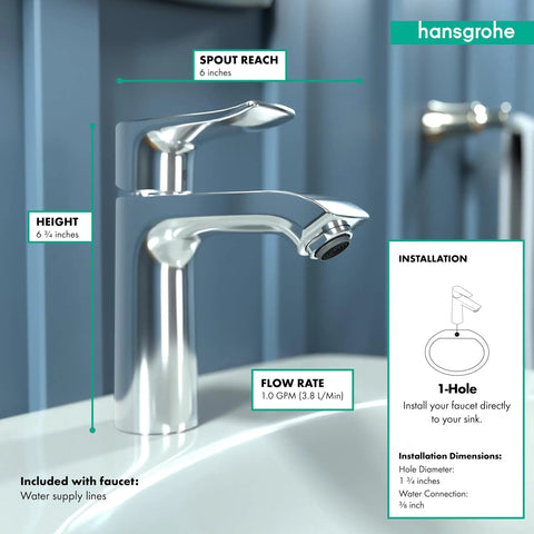 Metris Modern 1-Handle 7-Inch Tall Bathroom Sink Faucet In Chrome With EcoRight Water-Saving Tech, 1.2 GPM Flow, Sleek Designer Style, Easy Single-Handle Operation