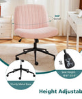 Criss Cross Chair With Wheels Wide Cross Legged Desk Vanity Chair In Teddy Pink Armless Adjustable Swivel Office Seat for Home