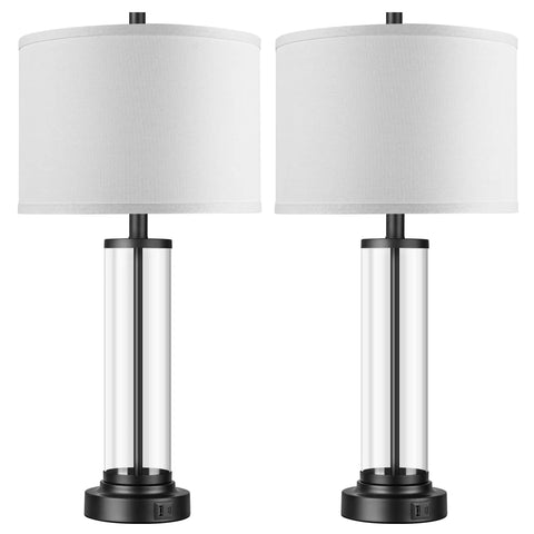 Touch Control Table Lamps Set Of 2 With USB Ports And 3 Way Dimmable Bedside Lighting For Living Room And Bedroom Modern Black Nightstand Lamps With 2 LED Bulbs