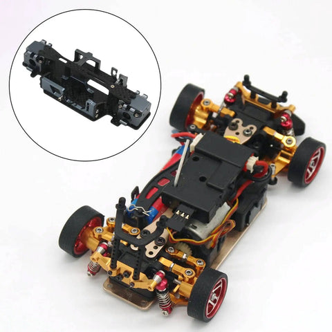 Side view of RC car with Carbon Fiber Chassis Motor Mount Plate For WLtoys K989 284131 RC 1 By 28 Scale Beefed Up Upgrade Kit