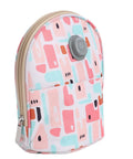 Grab And Go Breastmilk Cooler Bag Crafted From Tough Canvas With Plug In Usb Cooling And Warming Ports For Parents On The Fly Travel Friendly Insulated Nursing Pouch Fits Stroller Or Car Seat, side view with colorful abstract design.