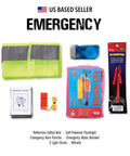 125 Piece Roadside Emergency Kit For Cars With Headlamp First Aid Tools And Visibility Gear including poncho, whistle, flashlight