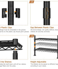 Installation guide for Wall Mounted Garment Rack with Four Expandable Rods and Eight Adjustable Shelves, black metal.