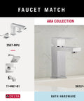 Faucet match display with Delta Ara collection, including polished chrome faucet and bath hardware model 567LF-MPU.