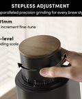 Heavy Duty Single Dose Coffee Grinder With Six Conical Burrs And Stepless Dial delivering precise 65-level grinding adjustment.