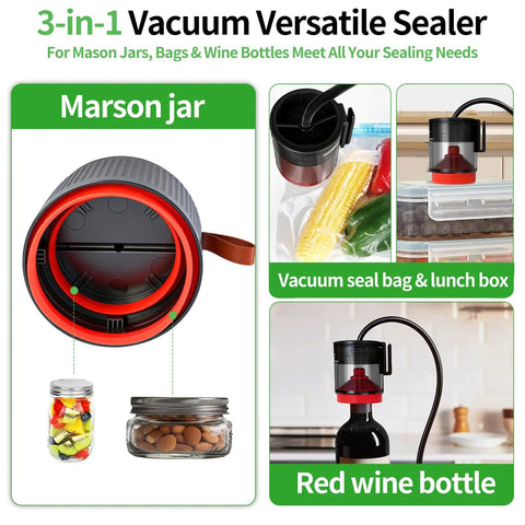 Auriswell Electric Mason Jar Vacuum Sealer Kit For Wide And Regular Mouth Jars With Powerful Suction Automatic One Button Operation ideal for sealing mason jars, bags, and wine bottles.