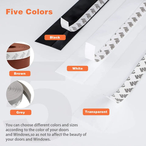 26 Feet Transparent Silicone Door And Window Seal Strip 60mm Wide Self Adhesive Draft Stopper Colors Black White Brown Grey