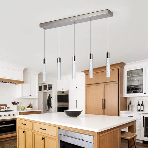5 Light Pendant Ceiling Light Fixture For Kitchen Island With Crystal Bubble Beads, sleek modern style in kitchen setting