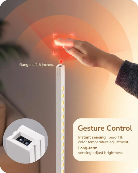 Gesture control feature of the farmhouse dimmable floor lamp with 3 LED Edison bulbs included, showing touch sensitivity.