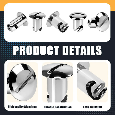 Close-up of 10 Pack Chrome Quarter Turn Fasteners.500 Grip 7/16 Aluminum Oval Pull Buttons showcasing high-quality aluminum design.
