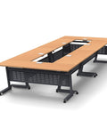 12 Person Beech Folding Classroom Tables Set With Power Bar And USB Outlet, Modesty Panel, Shelf And Nesting Storage, Connectable On Industrial Caster Z Base, Cord Management, 1.0 Inch Thick Commercial Laminate.
