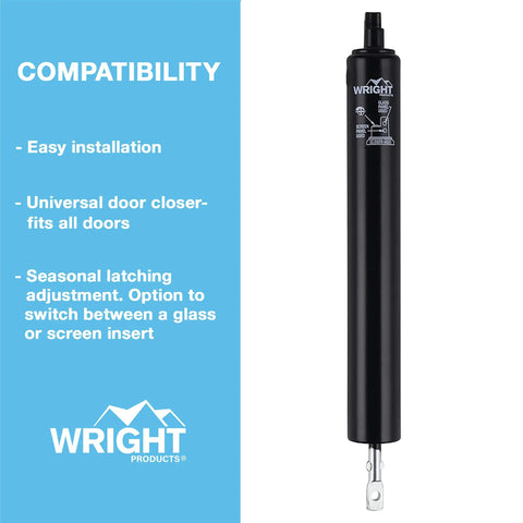 Pneumatic Storm Door Closer With Adjustable Speed And Hold Open Washer No Frills Smooth Quiet Closing For Out Swing Storm Or Screen Doors Lightweight Durable Black Finish Easy Install For Transitional Homes