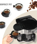 Gold Tone Reusable Coffee Filter Basket For Hamilton 2 Way Brewer Coffee Makers Models 49980A 49980Z 47650 49933 Single Serve Grounds Filter 2 Pack Replacement in use with coffee maker.