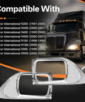 Chrome Headlight Bezels For International Trucks 9200 9200i SBA 5900 5900i SBA 9400 9400i SBA displayed with compatibility chart