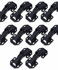 10 Pack Hidden Cabinet Hinges Surface Mount No Pre Drill 110 Degree Heavy Duty Black, showcasing a set of black cabinet hinges.
