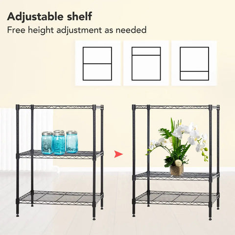 Tough As Nails Three Tier Wire Shelving Rack With Adjustable Steel Bars For Garage Home Closet Organization No Fuss Assembly Fits 23 By 13 By 30 Inches Holds Up To Four Fifty Pounds Black