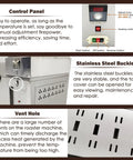 Commercial Coffee Roaster And Nut Roaster Drum Machine control panel, stainless steel buckle, and vent hole features.