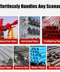 Image showing various pipes: Natural Gas, Galvanized, Firefighting, Plastic, Aluminum, Water, and Iron pipes, showcasing versatility.
