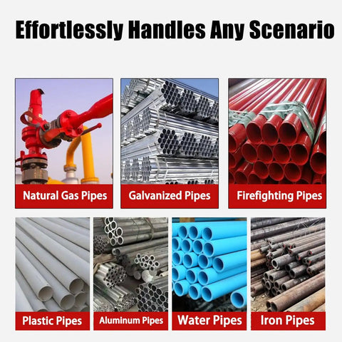 Image showing various pipes: Natural Gas, Galvanized, Firefighting, Plastic, Aluminum, Water, and Iron pipes, showcasing versatility.