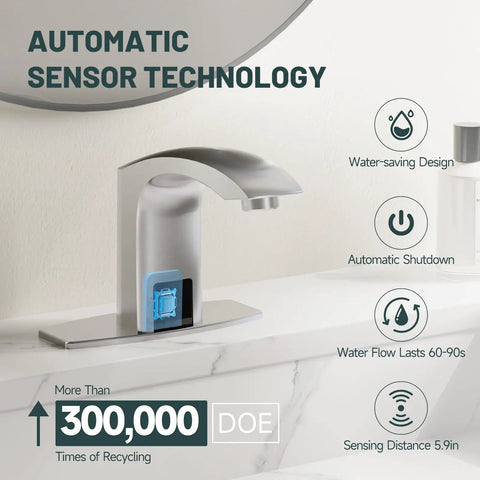 Touchless Bathroom Sink Faucet Automatic Motion Sensor Dual Power AC Or Battery With Control Box And Temperature Mixer Brass Or Brushed Nickel